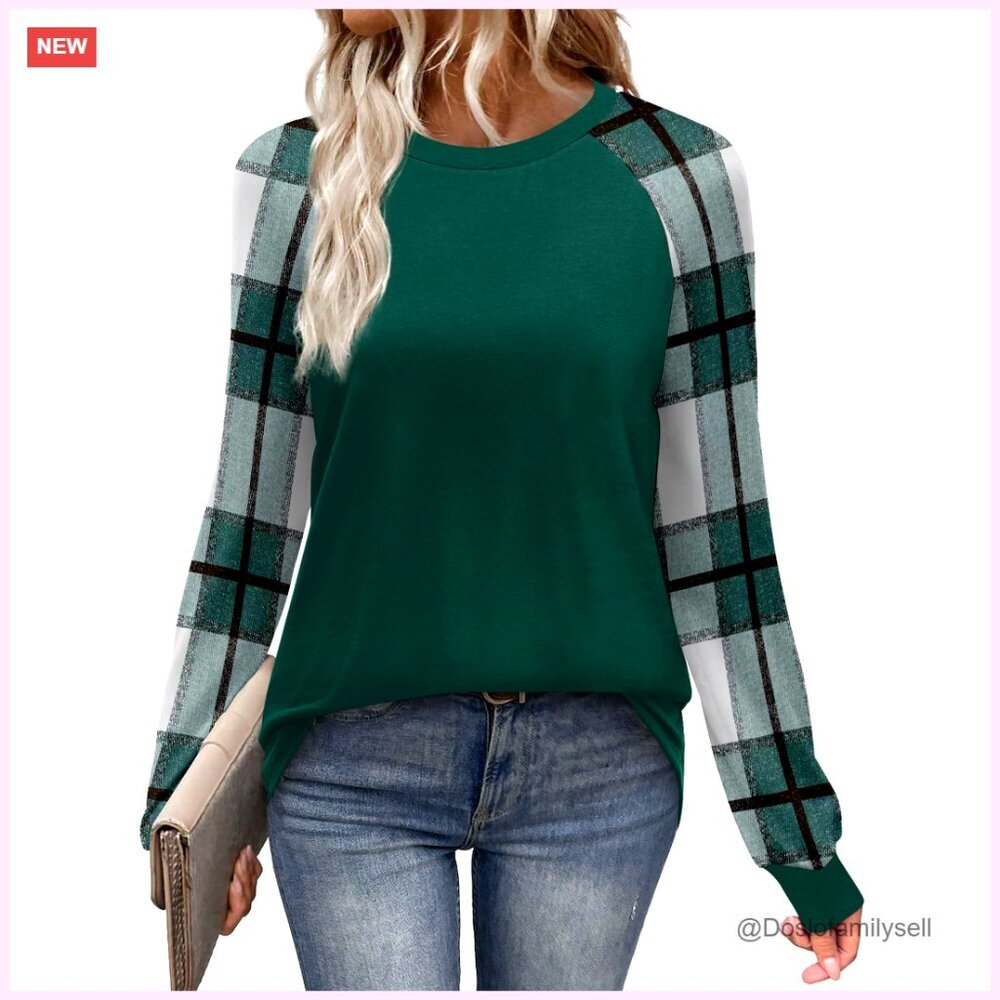 Long Sleeve Raglan Crewneck Tee, Polyester Rayon Blend, Relaxed Fit